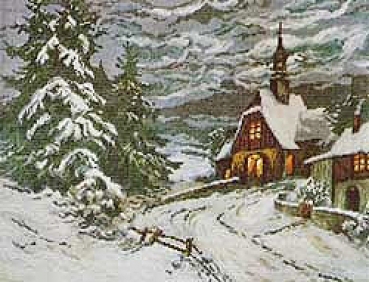 Woodland Chapel in the Snow - Petit-Point