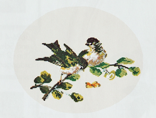 Siskin Couple - background embroidered